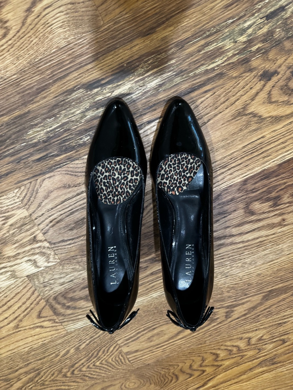 Ralph Lauren Black Patent Pointed-Toe stilettos.